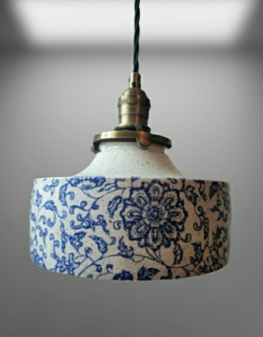 Style#069 Floral Farm house light, modern farmhouse light, hanging clay lamp, kitchen island lights, housewarming gift, artisan clay lamp