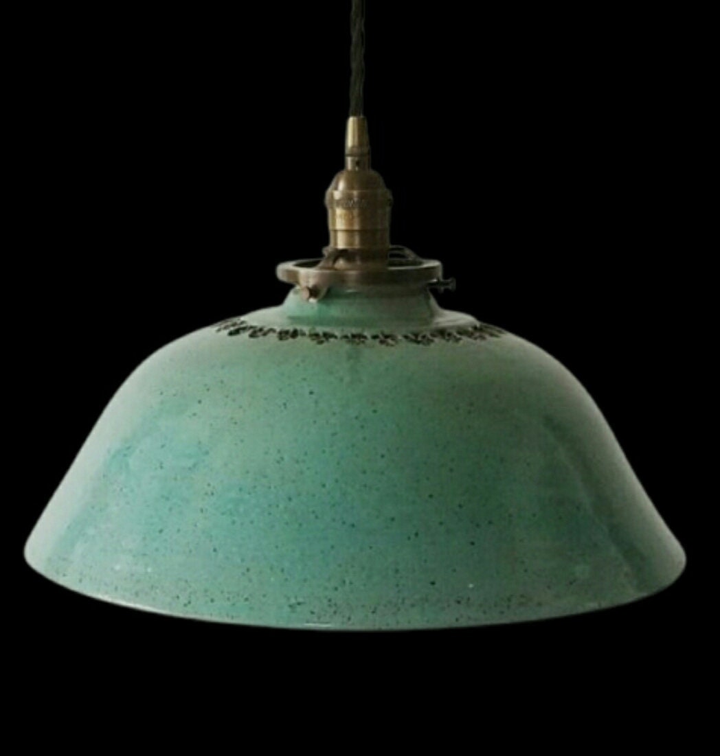 Style#051 Beautiful Handcrafted Pottery, Hanging Pendant Light, in Sea Mist glaze, Kitchen light, Restaurant lighting, Unique Lighting
