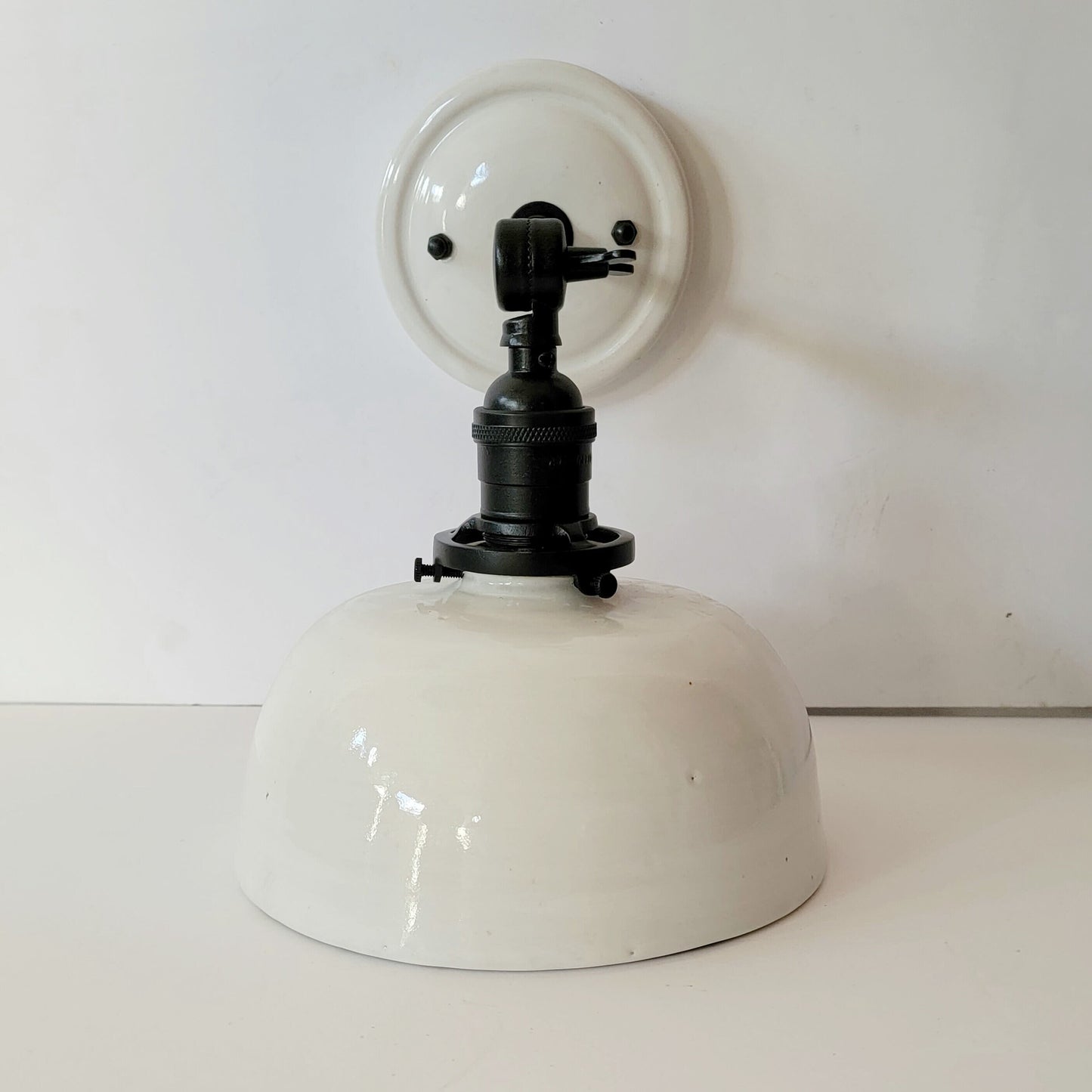 Style#017 White Cottage wall sconce with a beautiful matte black fixture
