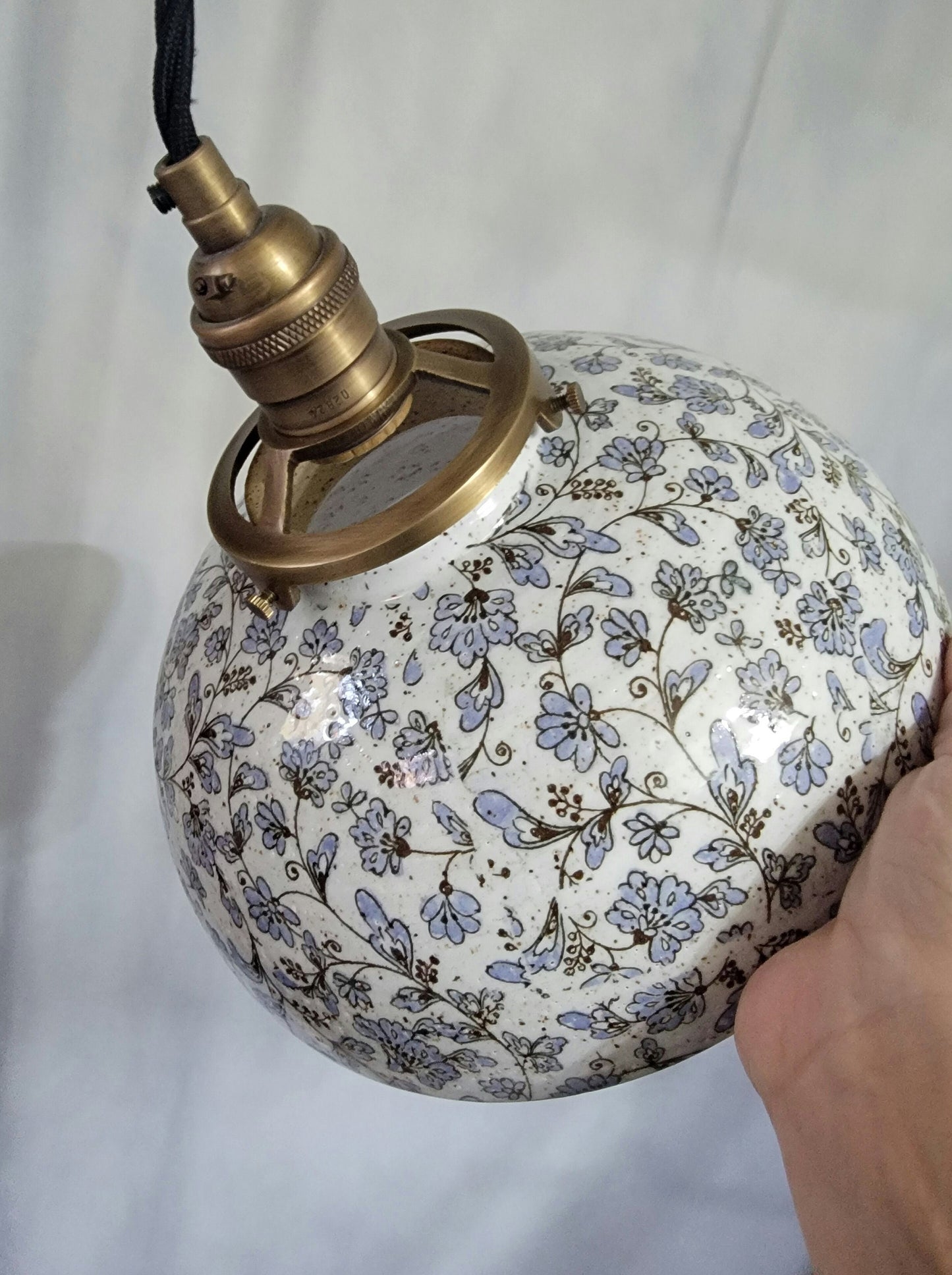 Style#1004 Blue and brown floral pendant lamp, Kitchen island light, Hanging pottery light, hanging pendant lamp, Kitchen lighting, bedroom