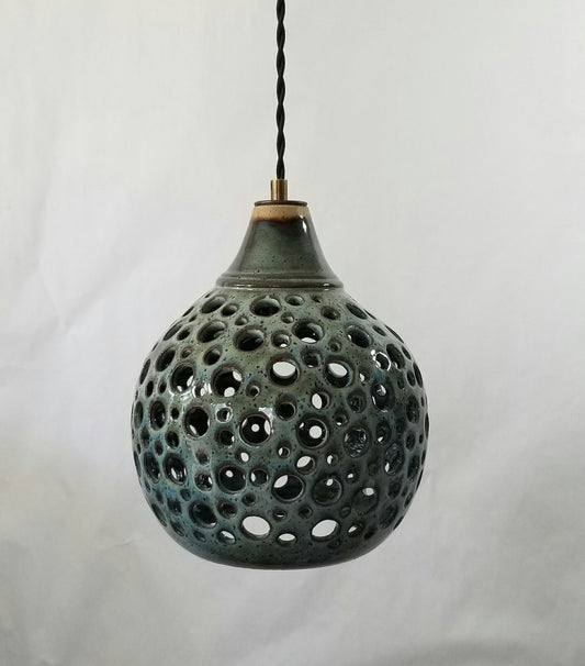 Hanging Pendant Light- Hand carved holes -Lighting-hanging light-ceiling light-bedroom decor-light fixture-ceiling fixture-Pottery lamp