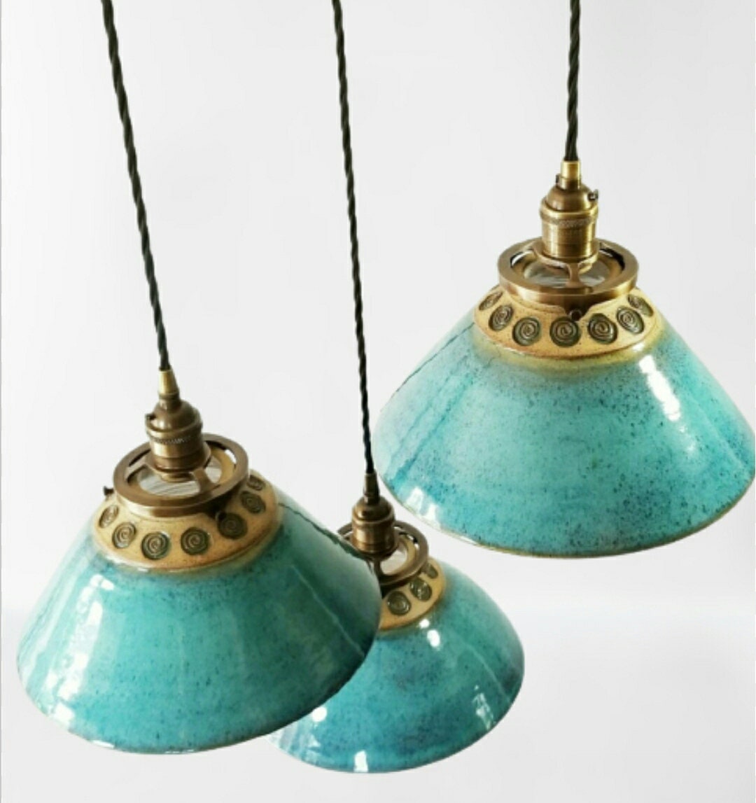 Style#054 Circle of Life, Handstamped, Hanging Pendant Lamp, sold separately, Kitchen island light, Hanging pottery lamp, ceramic lamp,