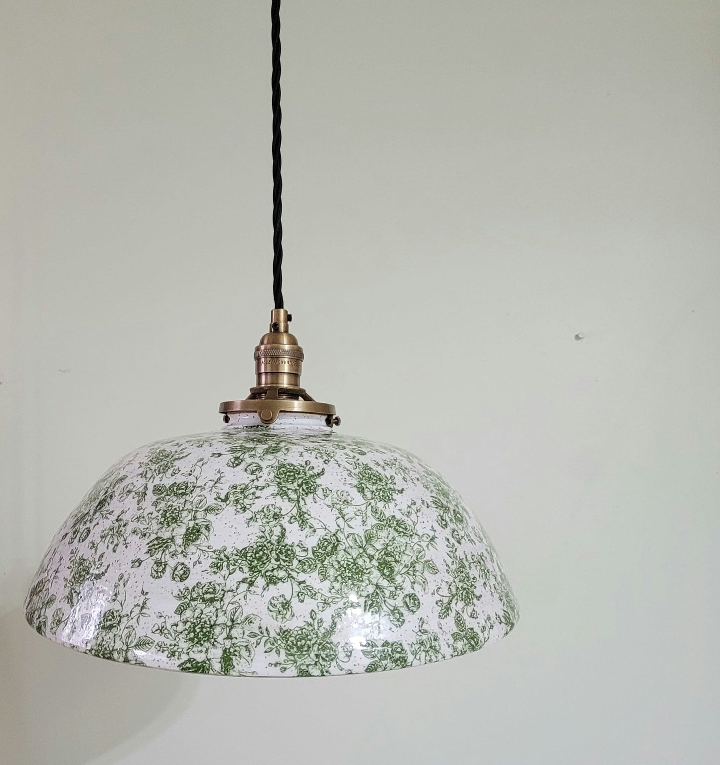 Style# 1003   Green floral pendant light, Kitchen island light, hanging pottery lamp,modern farmhouse,hanging pendant lamp,kitchen lighting