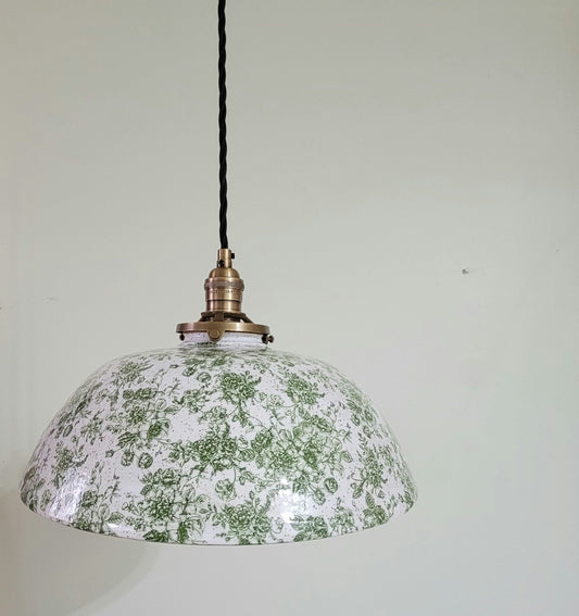 Style# 1003   Green floral pendant light, Kitchen island light, hanging pottery lamp,modern farmhouse,hanging pendant lamp,kitchen lighting