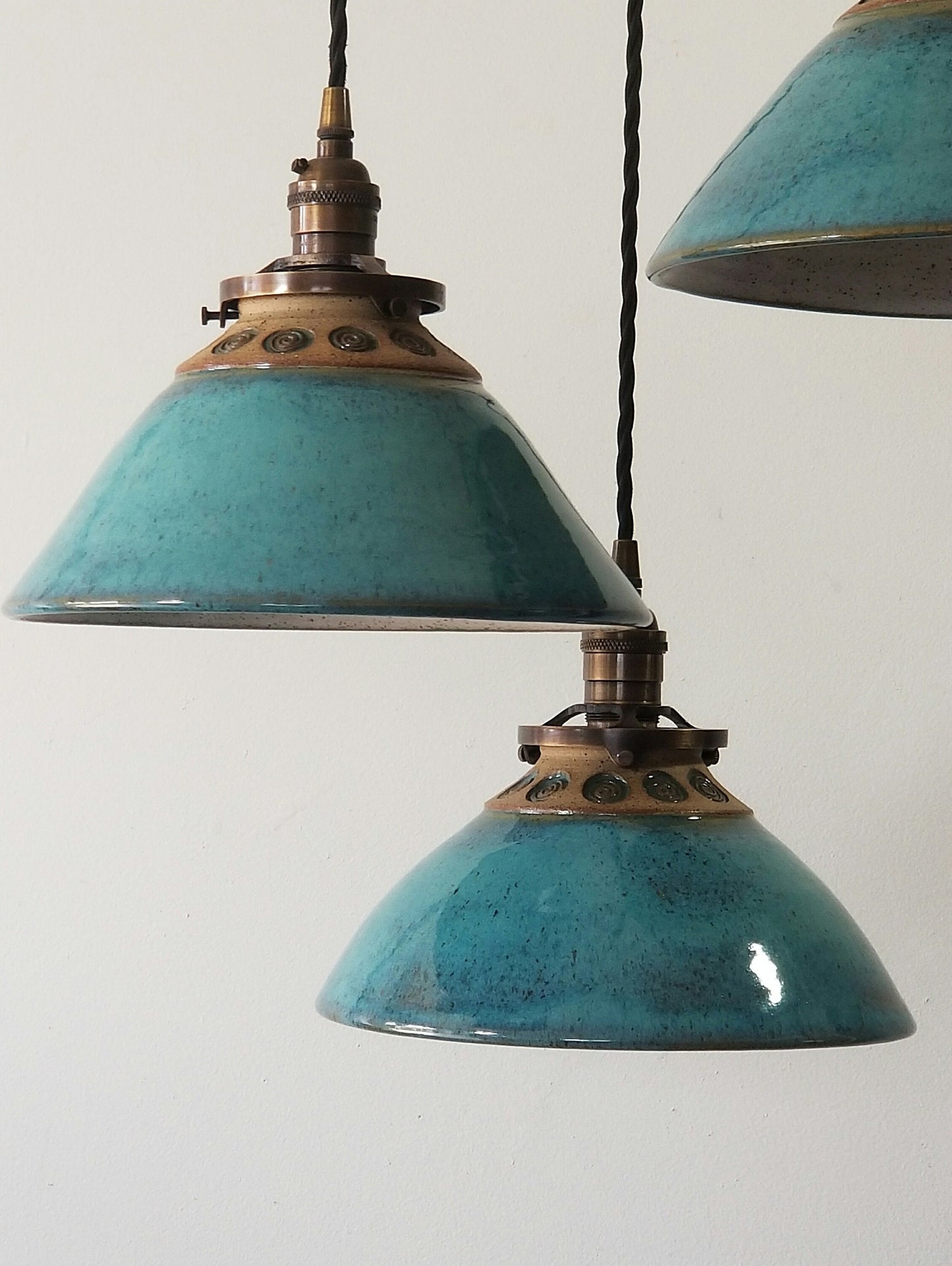 Style#054 Circle of Life, Handstamped, Hanging Pendant Lamp, sold separately, Kitchen island light, Hanging pottery lamp, ceramic lamp,