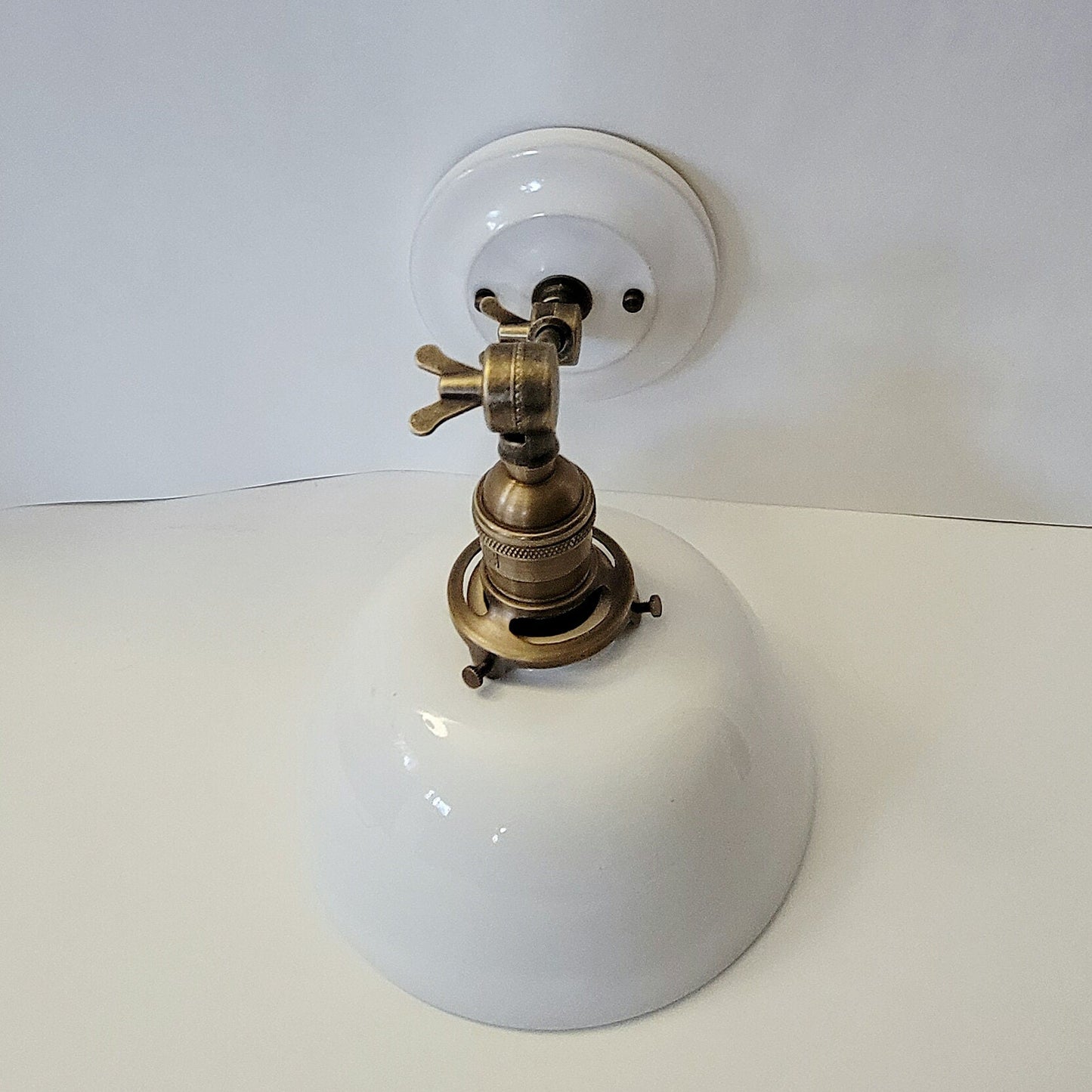 Style#066 White farmhouse lamp, with,adjustable arm, and vintage looking wall plate, wall light, bedside wall light, plug in wall sconce,