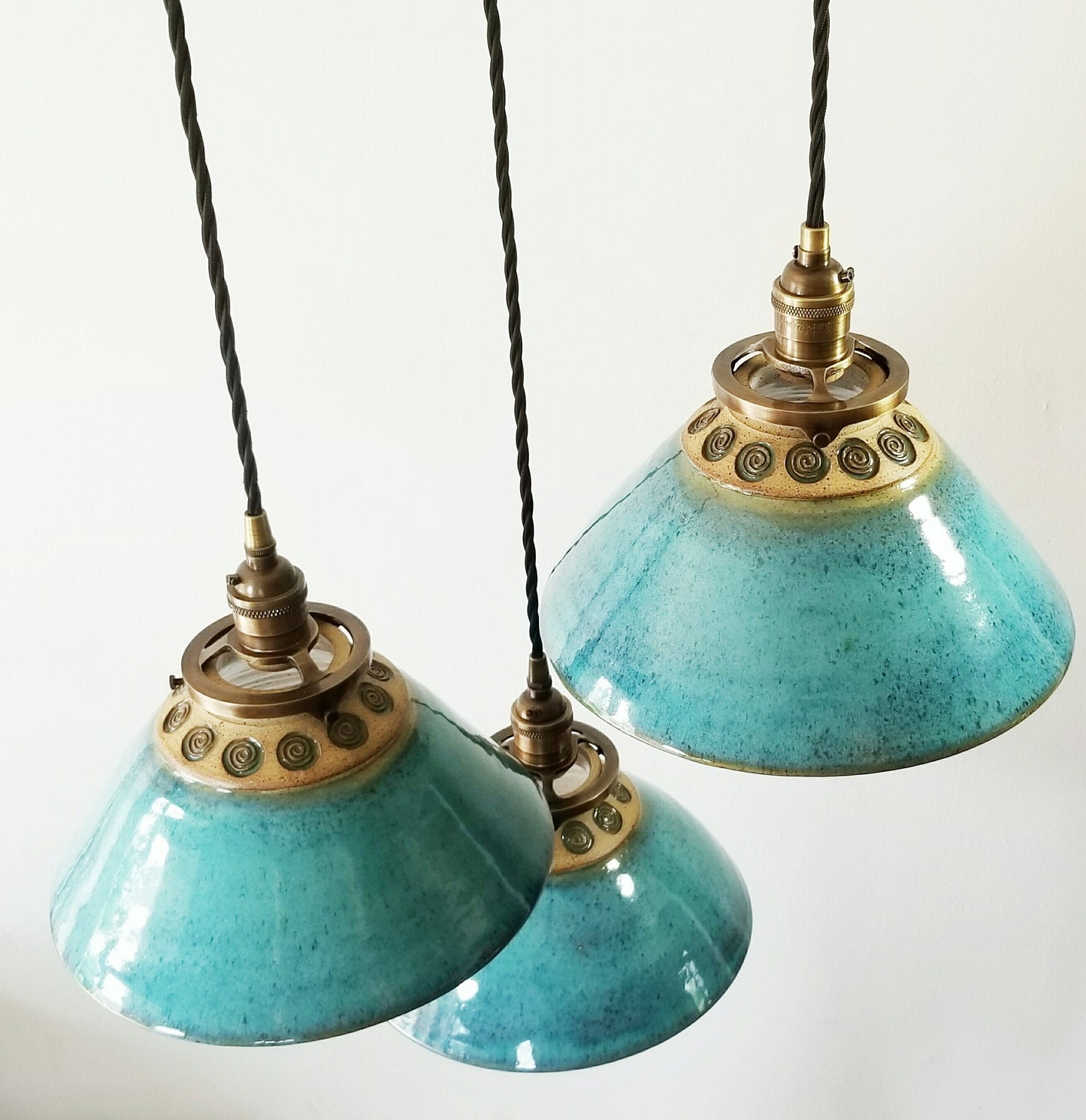 Style#054 Circle of Life, Handstamped, Hanging Pendant Lamp, sold separately, Kitchen island light, Hanging pottery lamp, ceramic lamp,
