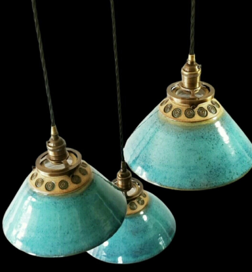 Style#054 Circle of Life, Handstamped, Hanging Pendant Lamp, sold separately, Kitchen island light, Hanging pottery lamp, ceramic lamp,