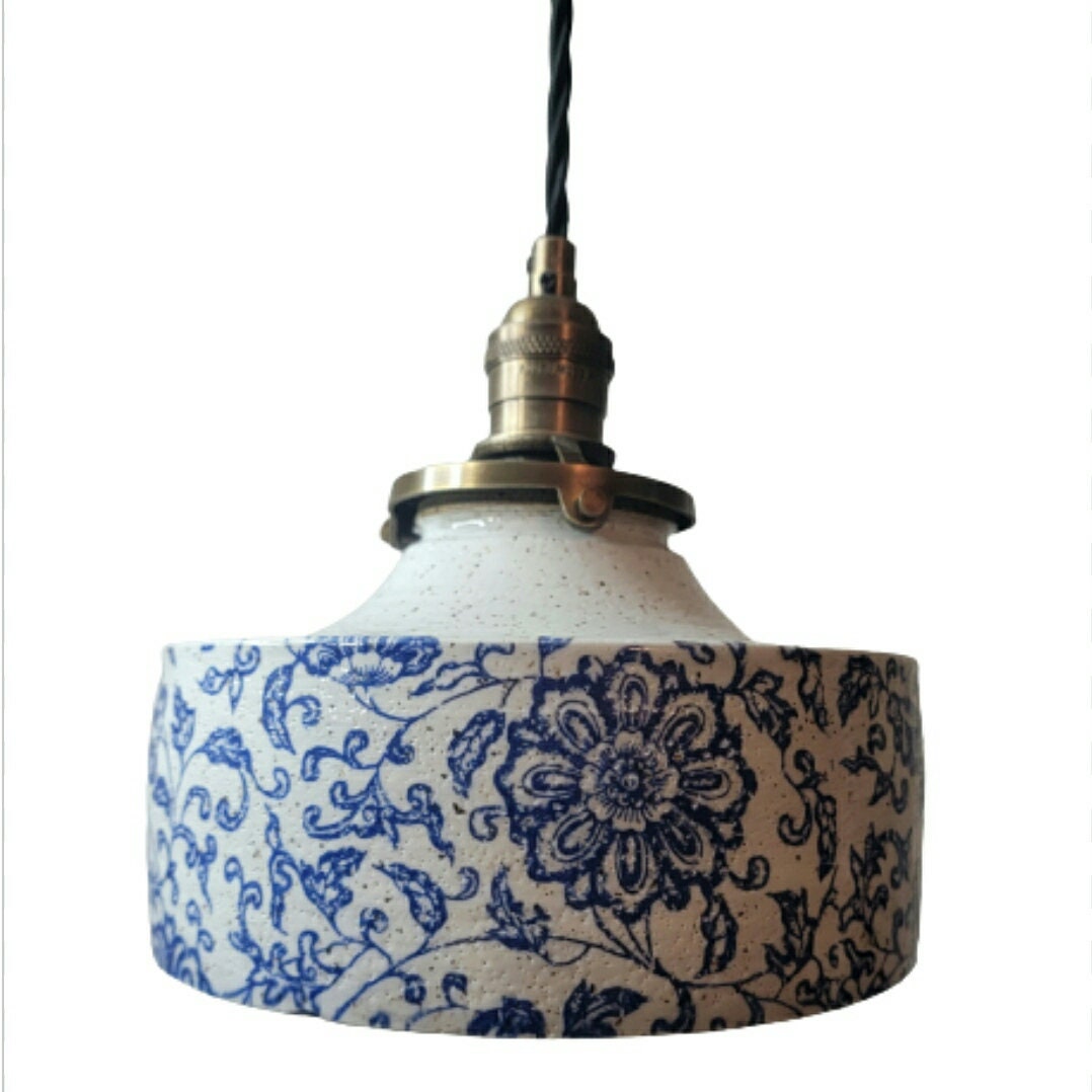 Style#069  Floral Farm house light, modern farmhouse light, hanging clay lamp, kitchen island lights, housewarming gift, artisan clay lamp