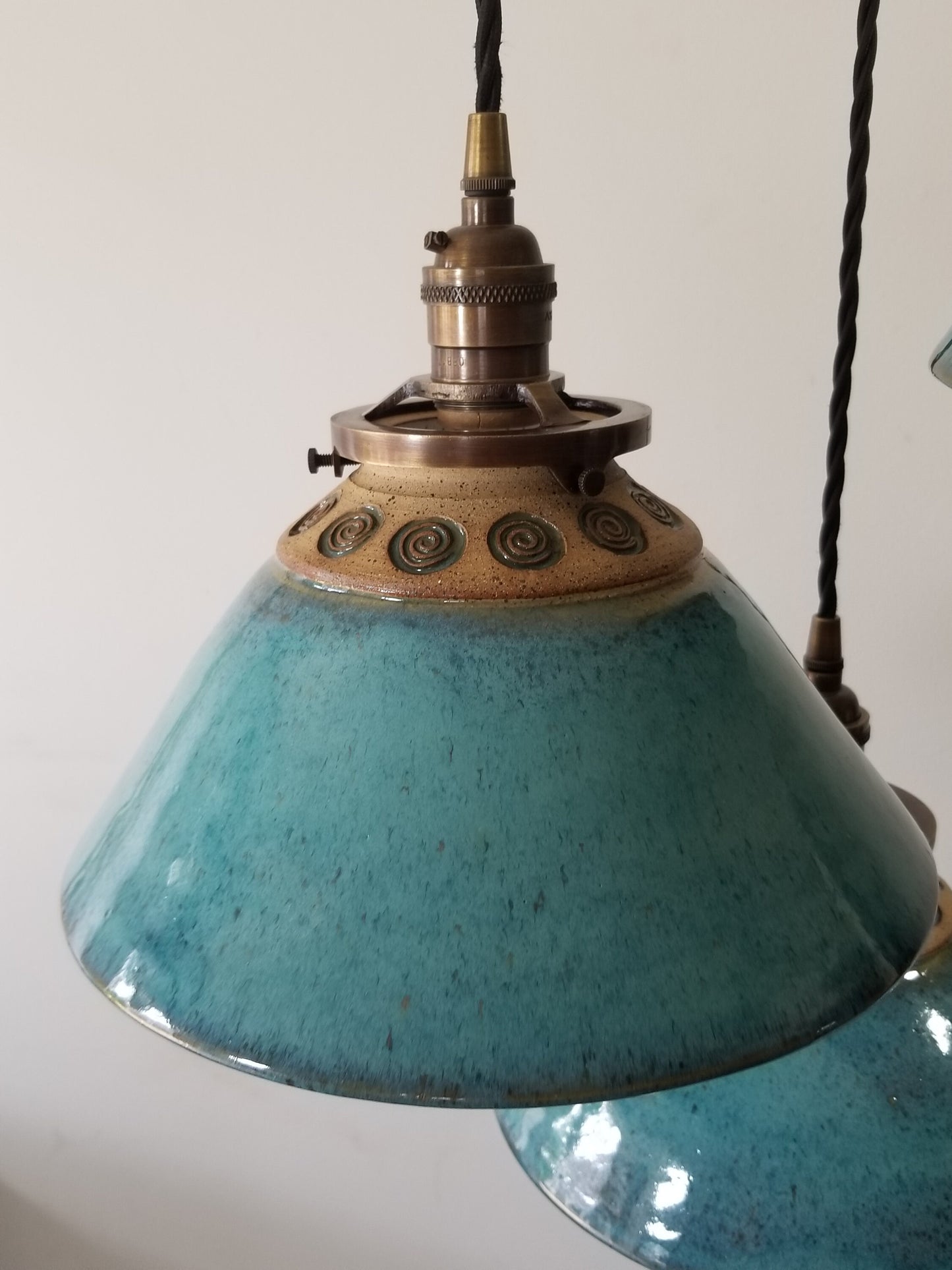 Style#054 Circle of Life, Handstamped, Hanging Pendant Lamp, sold separately, Kitchen island light, Hanging pottery lamp, ceramic lamp,
