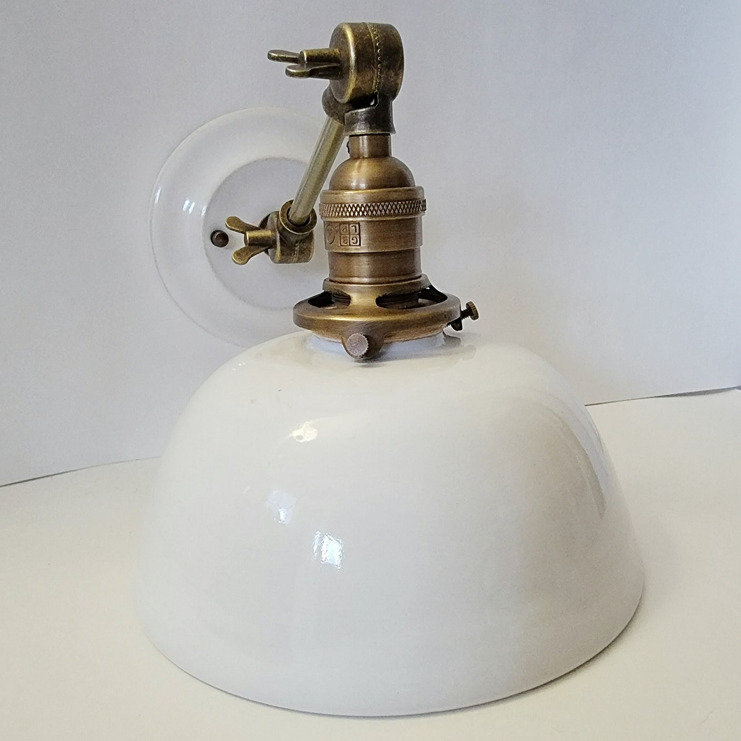 Style#066 White farmhouse lamp, with,adjustable arm, and vintage looking wall plate, wall light, bedside wall light, plug in wall sconce,