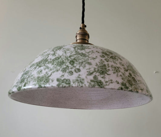Style# 1003   Green floral pendant light, Kitchen island light, hanging pottery lamp,modern farmhouse,hanging pendant lamp,kitchen lighting
