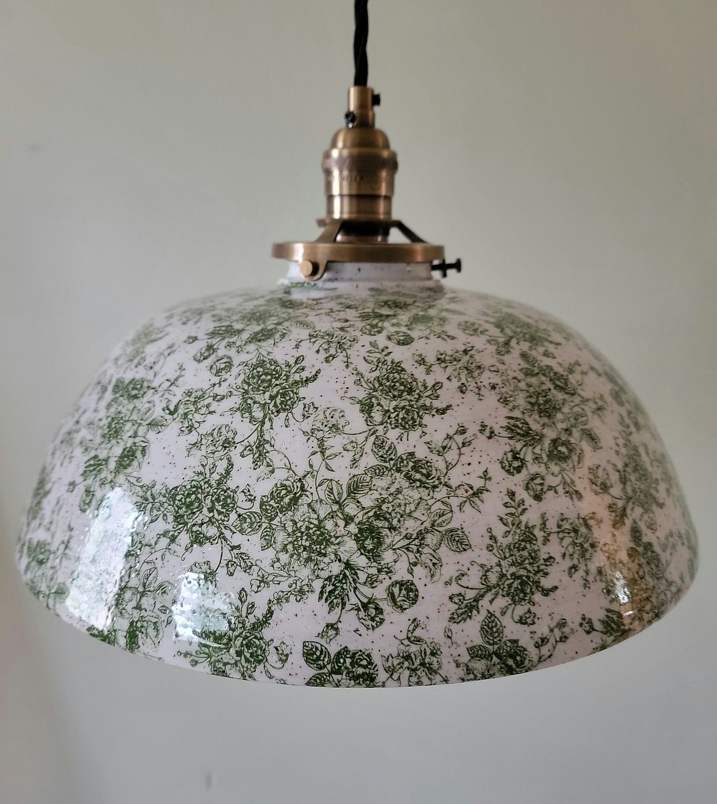 Style# 1003   Green floral pendant light, Kitchen island light, hanging pottery lamp,modern farmhouse,hanging pendant lamp,kitchen lighting