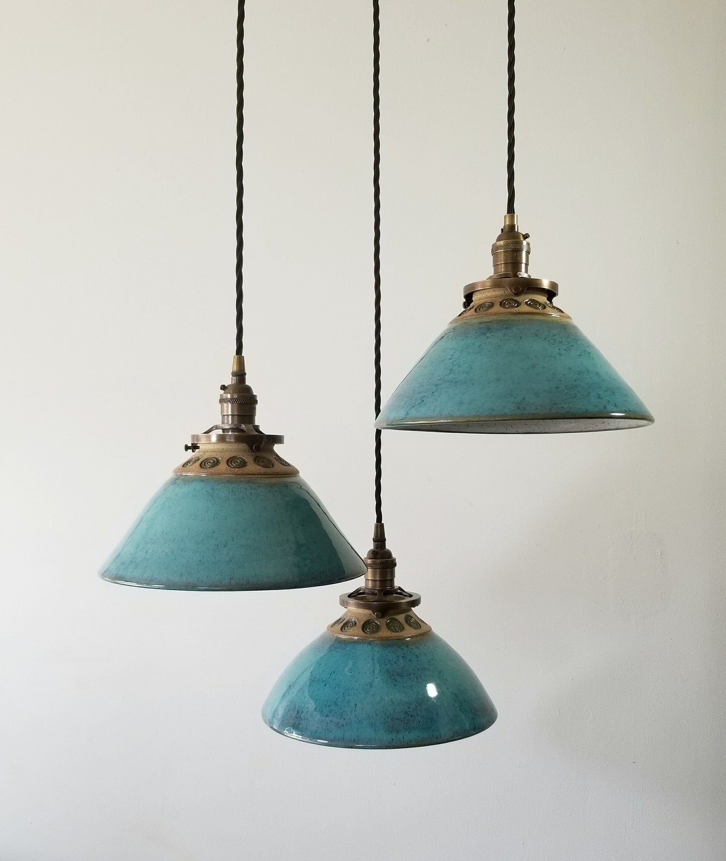 Style#054 Circle of Life, Handstamped, Hanging Pendant Lamp, sold separately, Kitchen island light, Hanging pottery lamp, ceramic lamp,
